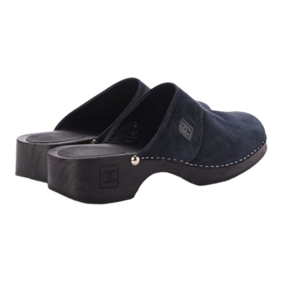 Chanel Logo Suede Slip On Clogs - Picture 3 of 11